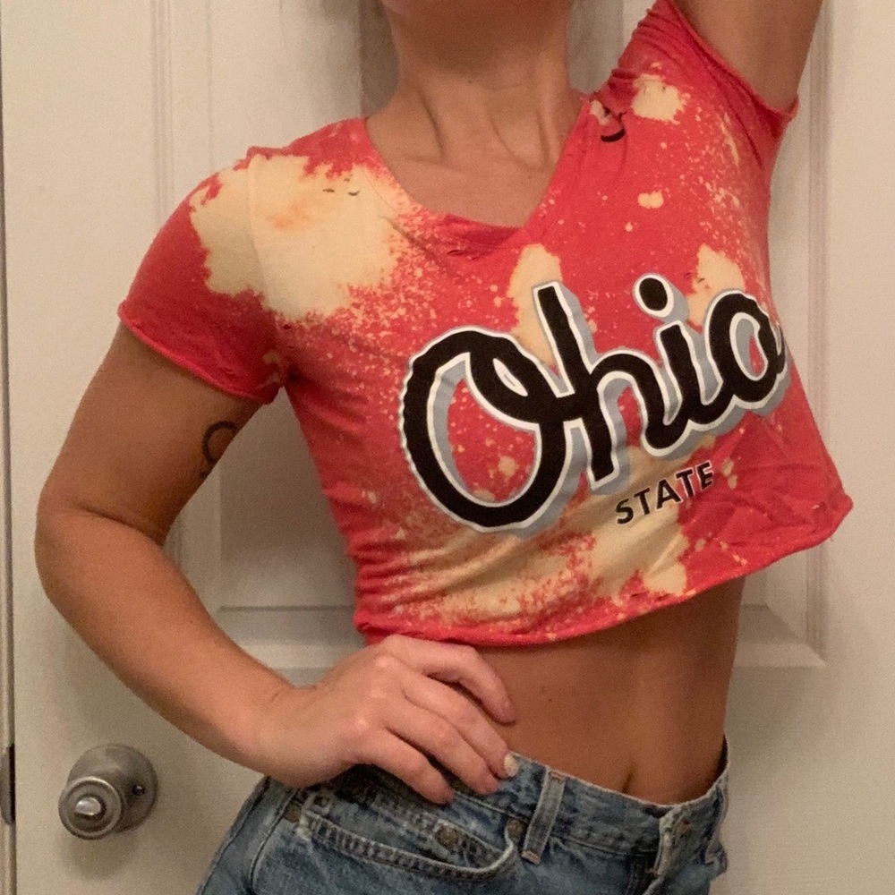 Repurposed, distressed Ohio State Cropped T-shirt